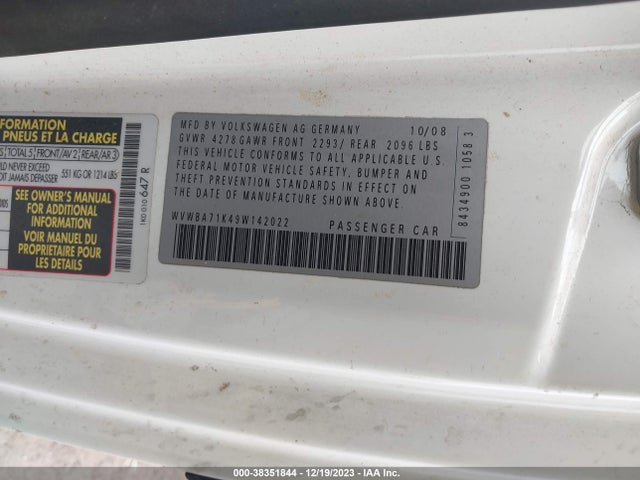 2009 VOLKSWAGEN RABBIT S VIN: WVWBA71K49W142022