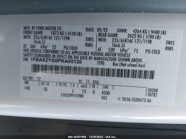 Ford Transit-350 Passenger Van Xl 2023 1FBAX2YG0PKA05120 Image 9