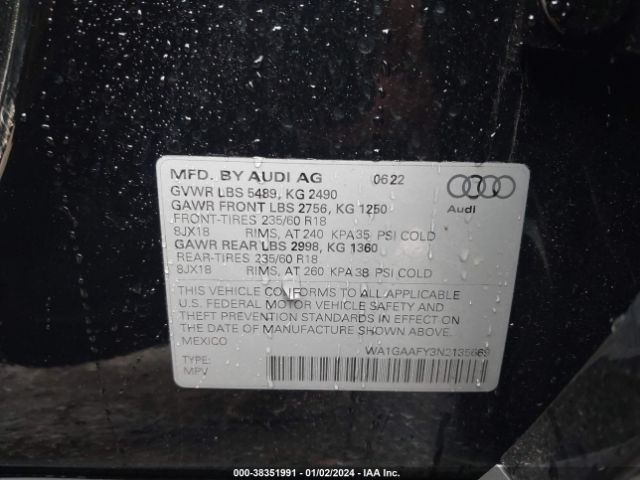 WA1GAAFY3N2135669 Audi Q5 Premium 45 Tfsi S Line Quattro S Tronic