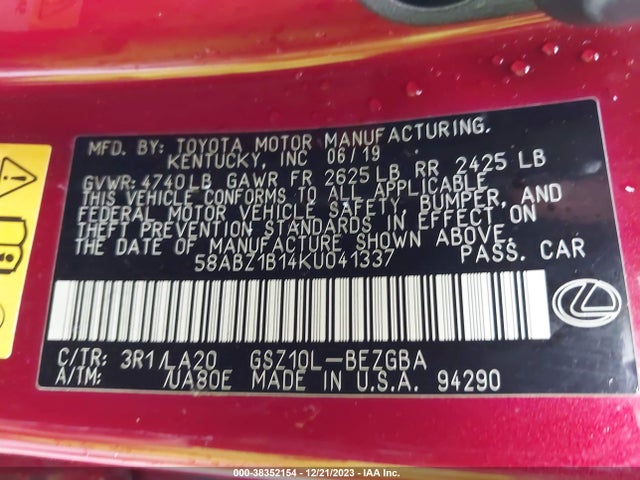 58ABZ1B14KU041337 Lexus ES 350