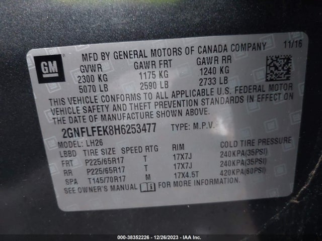 Chevrolet EQUINOX LT 2017 2GNFLFEK8H6253477 Image 9