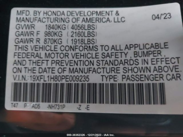 19XFL1H80PE009235 Honda Civic Sport Touring