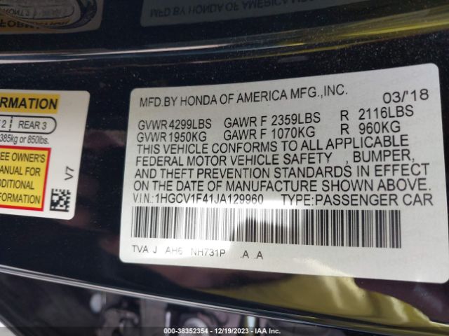 1HGCV1F41JA129960 Honda ACCORD EX