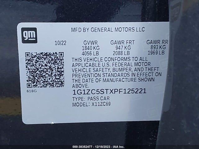 Chevrolet Malibu Fwd 1fl 2023 1G1ZC5STXPF125221 Image 9