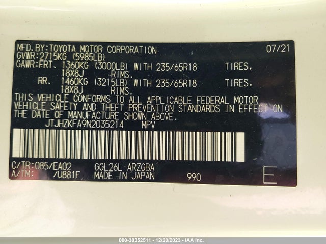 Lexus Rx 350l 2022 JTJHZKFA9N2035214 Image 9