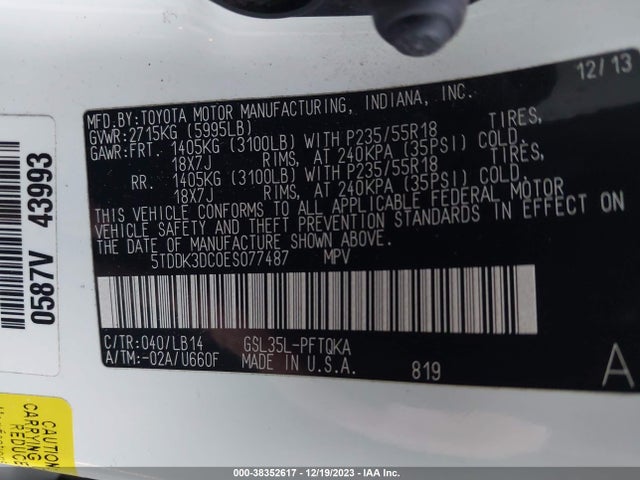 Toyota Sienna Xle 7 Passenger 2014 5TDDK3DC0ES077487 Image 9