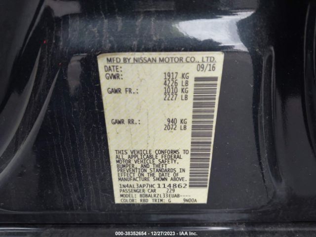 1N4AL3AP7HC114862 Nissan Altima 2.5/2.5 S/2.5 Sl/2.5 Sr/2.5 Sv