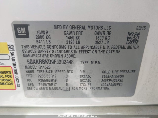 5GAKRBKD9FJ302448 Buick Enclave Leather