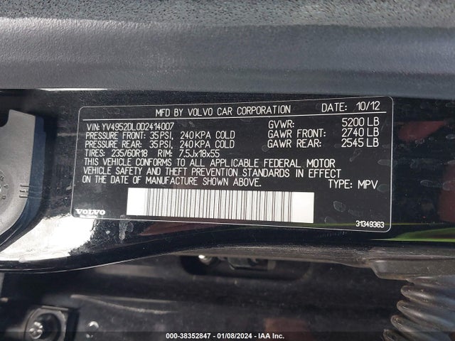 2013 VOLVO XC60 3.2/3.2 PLATINUM/3.2 PREMIER/3.2 PREMIER PLUS VIN: YV4952DL0D2414007