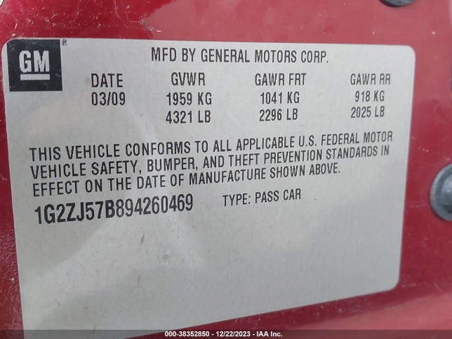 2009 PONTIAC G6 NEW SE VIN: 1G2ZJ57B894260469