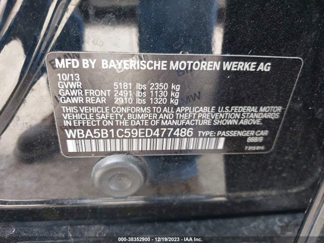BMW 535i 2014 WBA5B1C59ED477486 Image 9
