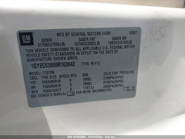 2008 CADILLAC ESCALADE 1GYEC63868R163643 Photo 8
