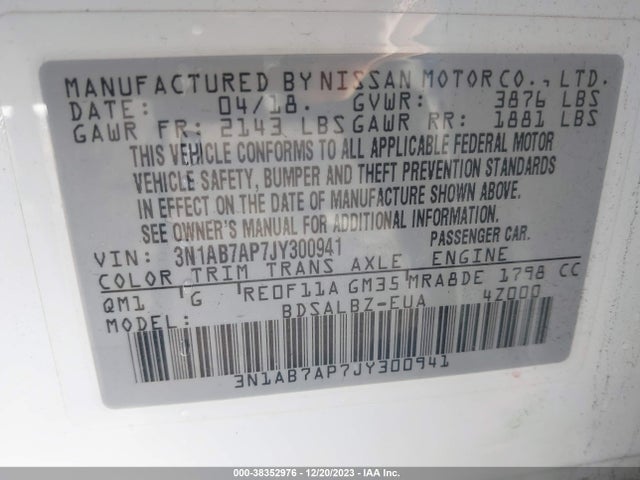 Nissan SENTRA S 2018 3N1AB7AP7JY300941 Image 9