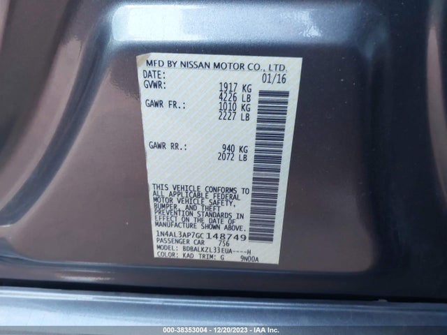 Nissan Altima 2.5 Sv 2016 1N4AL3AP7GC148749 Image 9