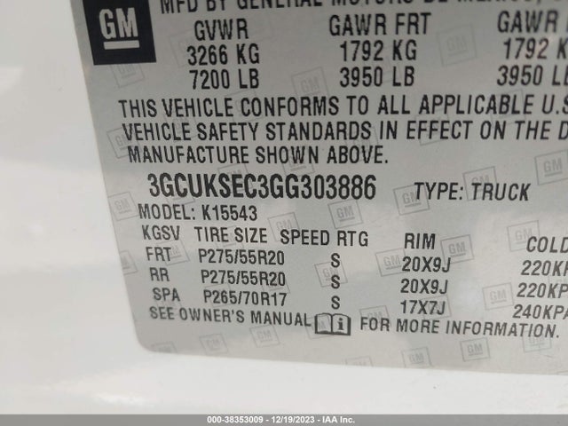 Chevrolet Silverado 1500 2lz 2016 3GCUKSEC3GG303886 Image 9