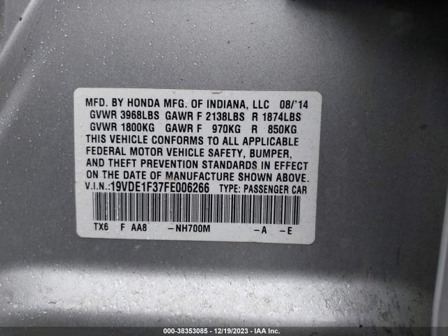 19VDE1F37FE006266 Acura Ilx 2.0l