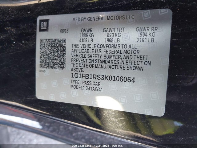 Chevrolet Camaro 1lt 2019 1G1FB1RS3K0106064 Image 9
