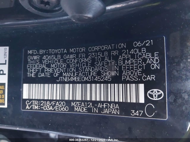 Toyota COROLLA SE 2021 JTNB4MBE0M3145245 Image 9