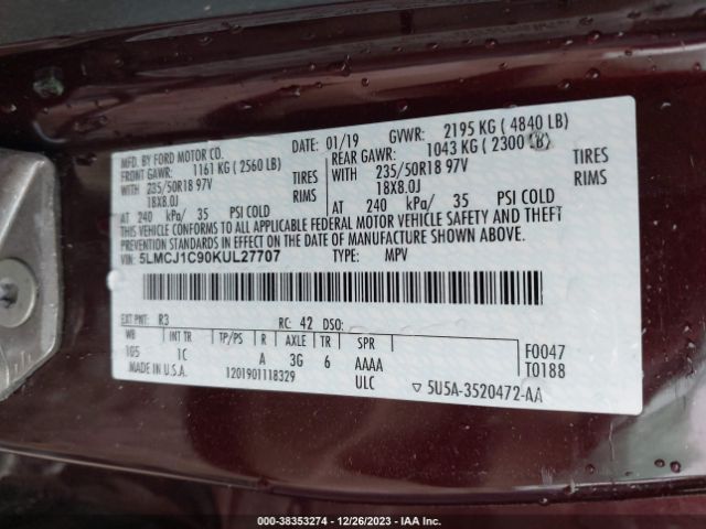 5LMCJ1C90KUL27707 Lincoln Mkc Standard