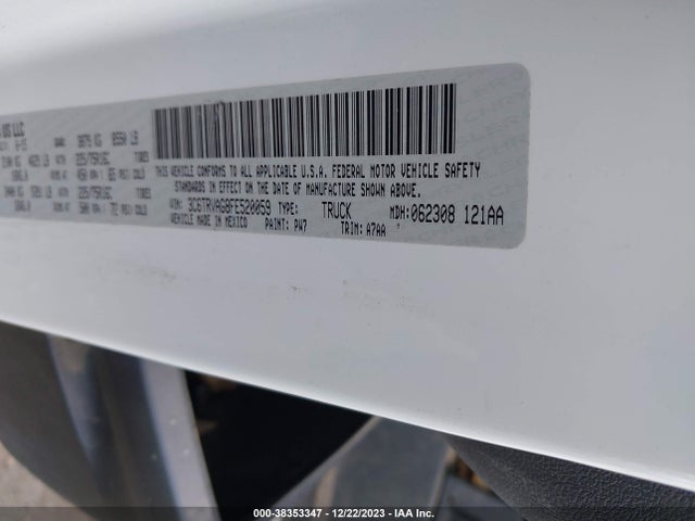 2015 RAM PROMASTER 1500 LOW ROOF VIN: 3C6TRVAG8FE520059