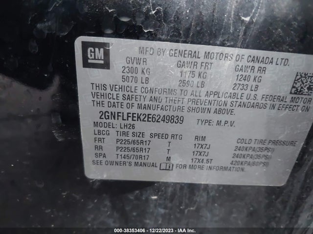 Chevrolet EQUINOX 1LT 2014 2GNFLFEK2E6249839 Image 9
