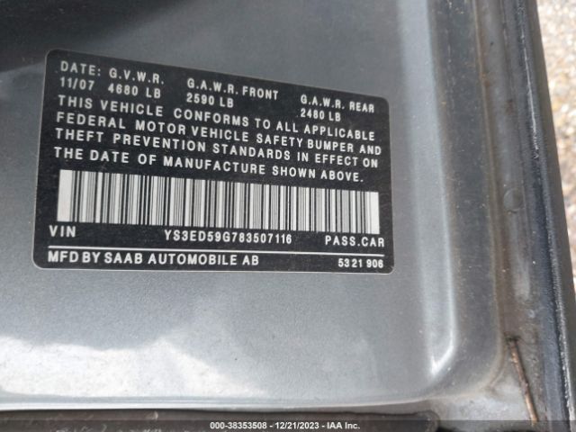 2008 SAAB 9-5 YS3ED59G783507116 Photo 8
