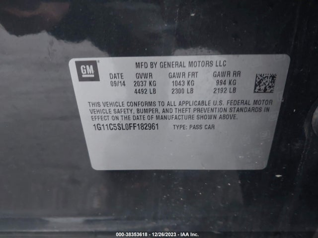 Chevrolet MALIBU 1LT 2015 1G11C5SL0FF182961 Image 9