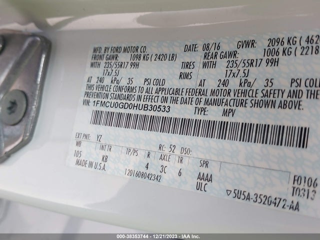 Ford ESCAPE SE 2017 1FMCU0GD0HUB30533 Image 9