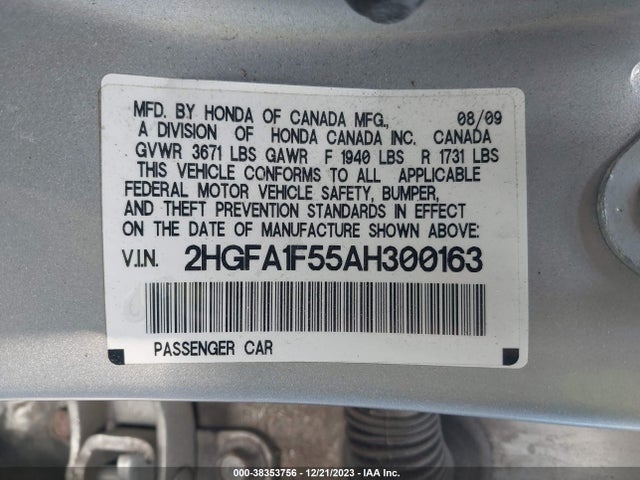 2010 HONDA CIVIC LX VIN: 2HGFA1F55AH300163