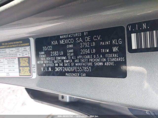 2023 KIA FORTE LXS VIN: 3KPF24AD6PE557851