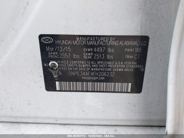 Hyundai Sonata Limited 2015 5NPE34AF4FH206232 Image 9