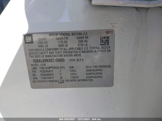 Chevrolet EQUINOX LS 2014 1GNALAEKXEZ100869 Image 9