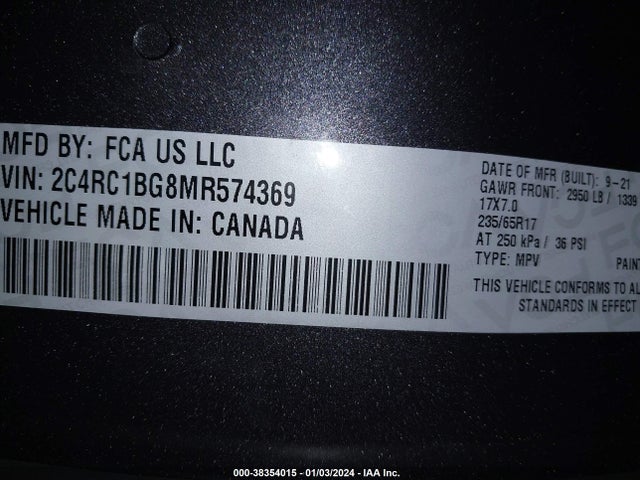 2C4RC1BG8MR574369 Chrysler Pacifica Touring L