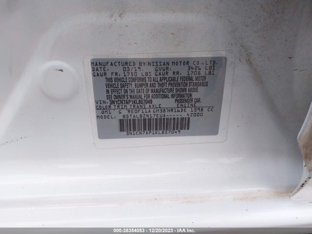 Nissan Versa 1.6 Sv 2019 3N1CN7AP1KL857049 Image 9