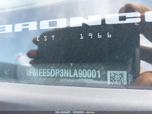 2022 FORD BRONCO WILDTRAK VIN: 1FMEE5DP3NLA90001
