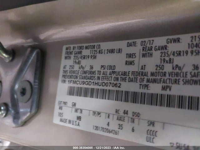 Ford ESCAPE SE 2017 1FMCU9GD1HUD07062 Image 9