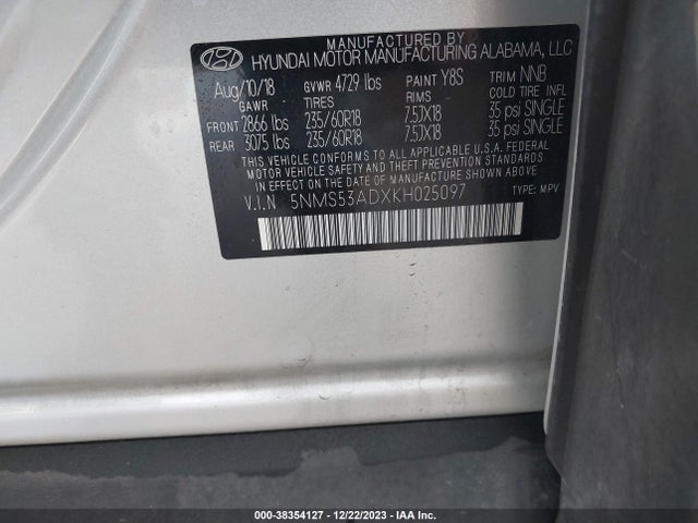 Hyundai Santa Fe Ultimate 2019 5NMS53ADXKH025097 Image 9