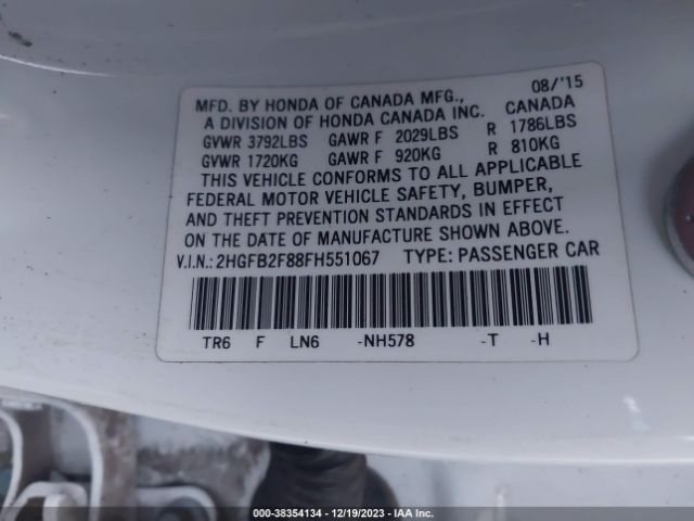 2HGFB2F88FH551067 Honda CIVIC EX