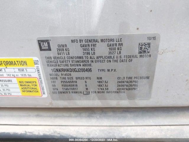 Chevrolet Traverse 2lt 2016 1GNKRHKD0GJ200496 Image 9