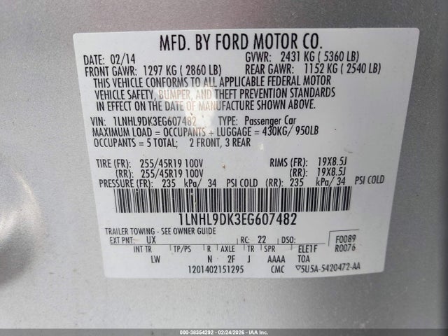 Lincoln MKS 2014 1LNHL9DK3EG607482 Image 9