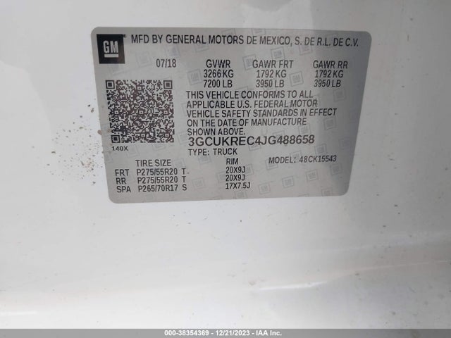 2018 CHEVROLET SILVERADO 1500 1LT VIN: 3GCUKREC4JG488658