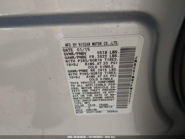 Infiniti QX70 2015 JN8CS1MW7FM483097 Image 9