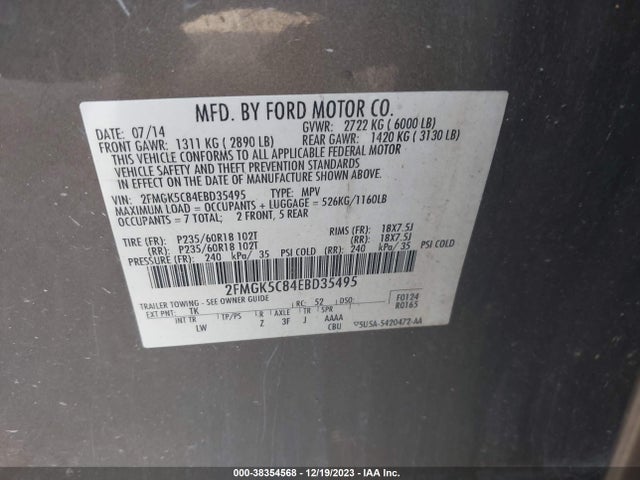 2FMGK5C84EBD35495 Ford 2014