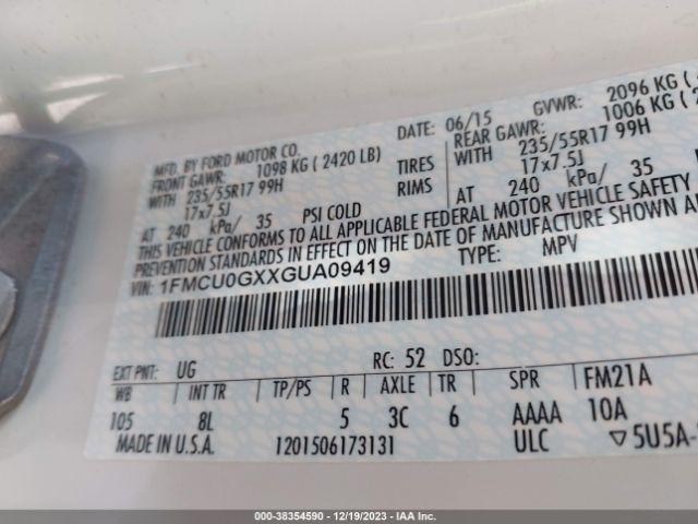 1FMCU0GXXGUA09419 Ford ESCAPE SE