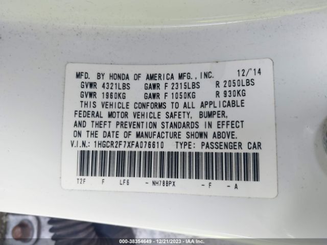 1HGCR2F7XFA076610 Honda ACCORD EX