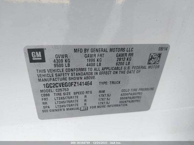 Chevrolet Silverado 2500hd Lt 2015 1GC2CVEG0FZ141464 Image 9