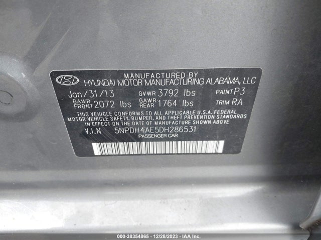 2013 HYUNDAI ELANTRA GLS VIN: 5NPDH4AE5DH286531