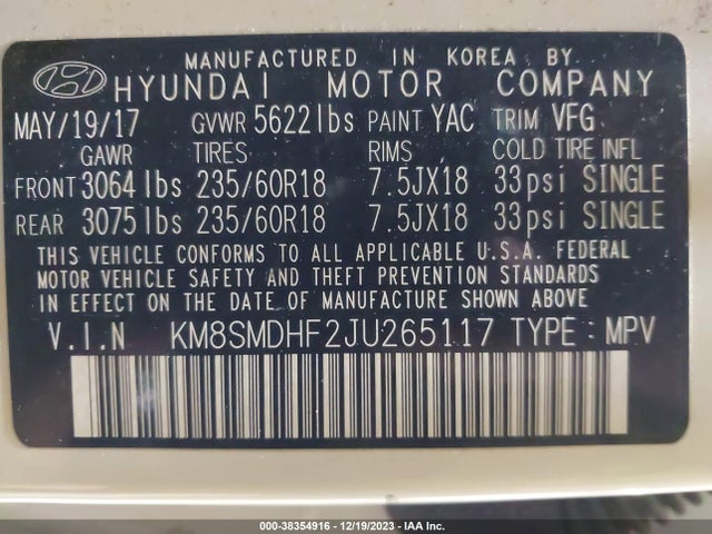 Hyundai Santa Fe Se 2018 KM8SMDHF2JU265117 Image 9