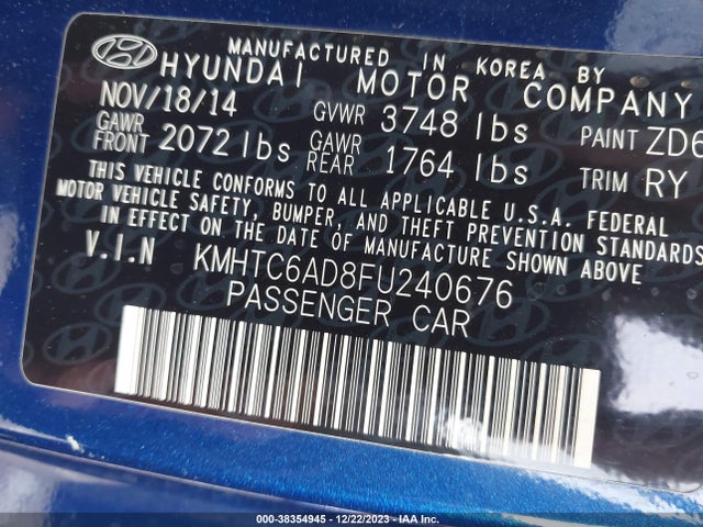 Hyundai Veloster 2015 KMHTC6AD8FU240676 Image 9