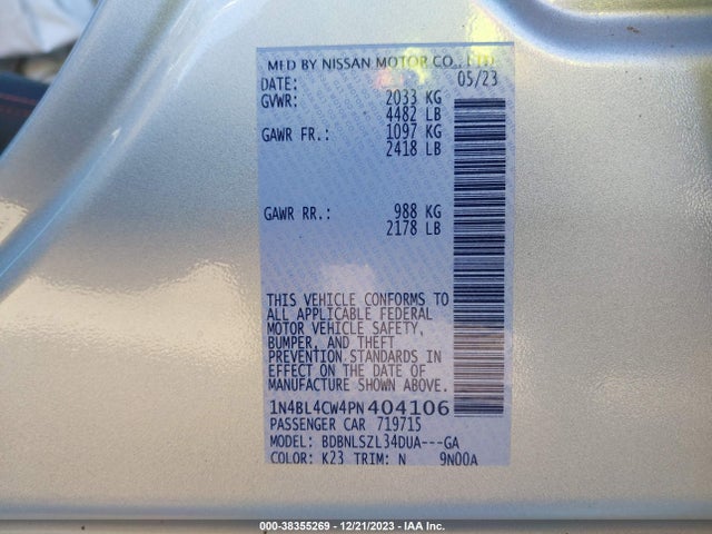 1N4BL4CW4PN404106 Nissan Altima Sr Intelligent Awd